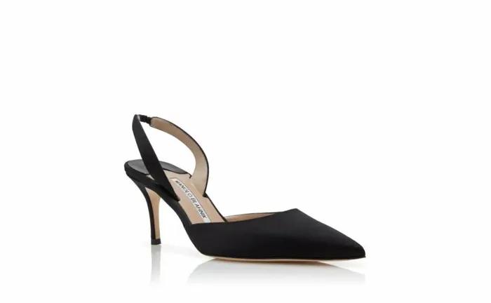 Women Black Satin Slingback Pumps Manolo Blahnik Pumps