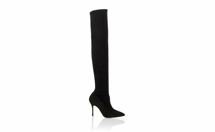 Women Black Suede Fitted Thigh High Boots Manolo Blahnik Boots