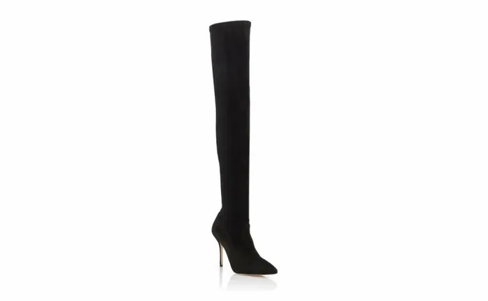 Women Black Suede Fitted Thigh High Boots Manolo Blahnik Boots