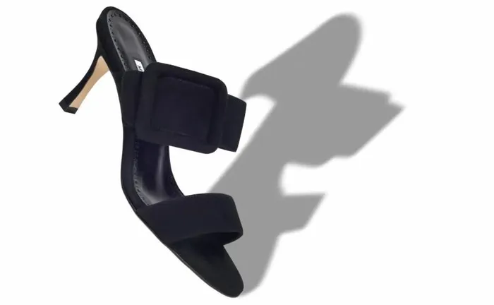Women Black Suede Open Toe Mules Manolo Blahnik Mules