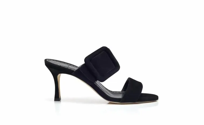 Women Black Suede Open Toe Mules Manolo Blahnik Mules