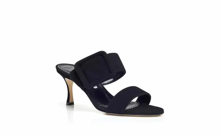 Women Black Suede Open Toe Mules Manolo Blahnik Mules