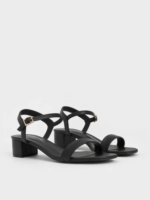 Women Block Heel AnkleStrap Sandals 8211 Black CHARLES and KEITH Heels