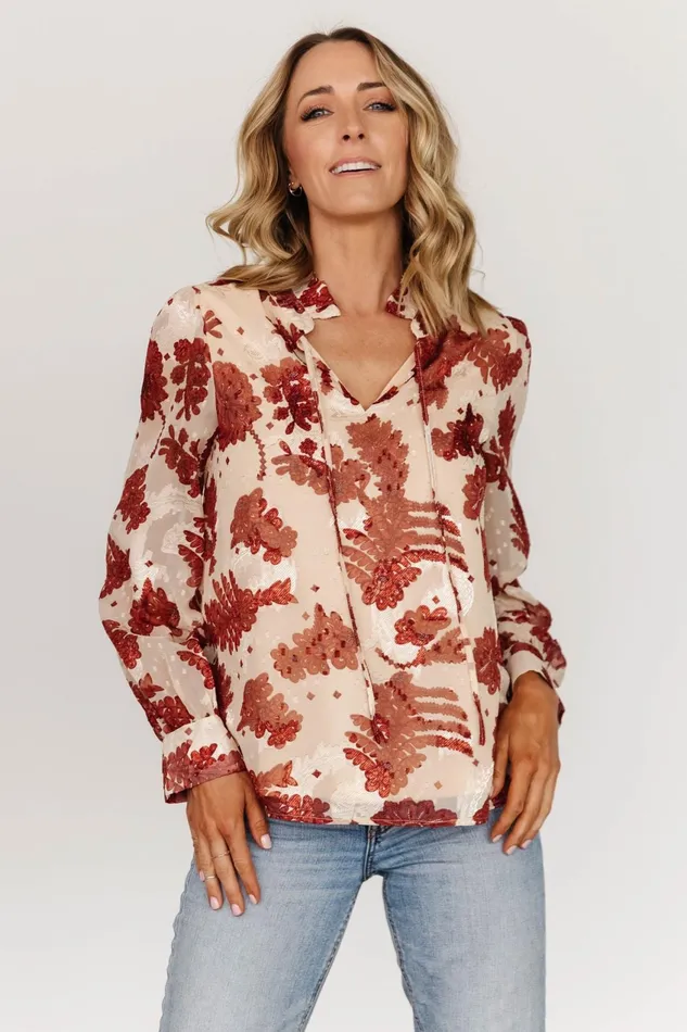 Women Blouses Shirts Baltic Born Charlotte Tie Blouse Cream Rust