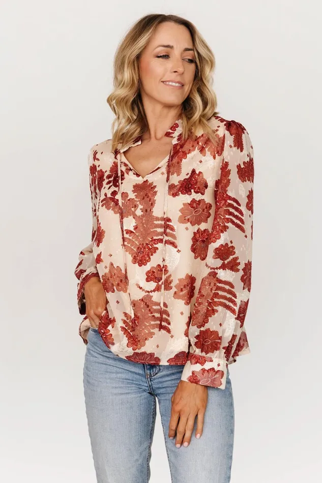 Women Blouses Shirts Baltic Born Charlotte Tie Blouse Cream Rust Women Blouses Shirts Baltic Born Charlotte Tie Blouse Cream Rust