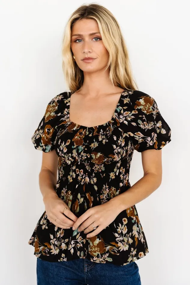 Women Blouses Shirts Baltic Born Leonora Smocked Blouse Black Multi