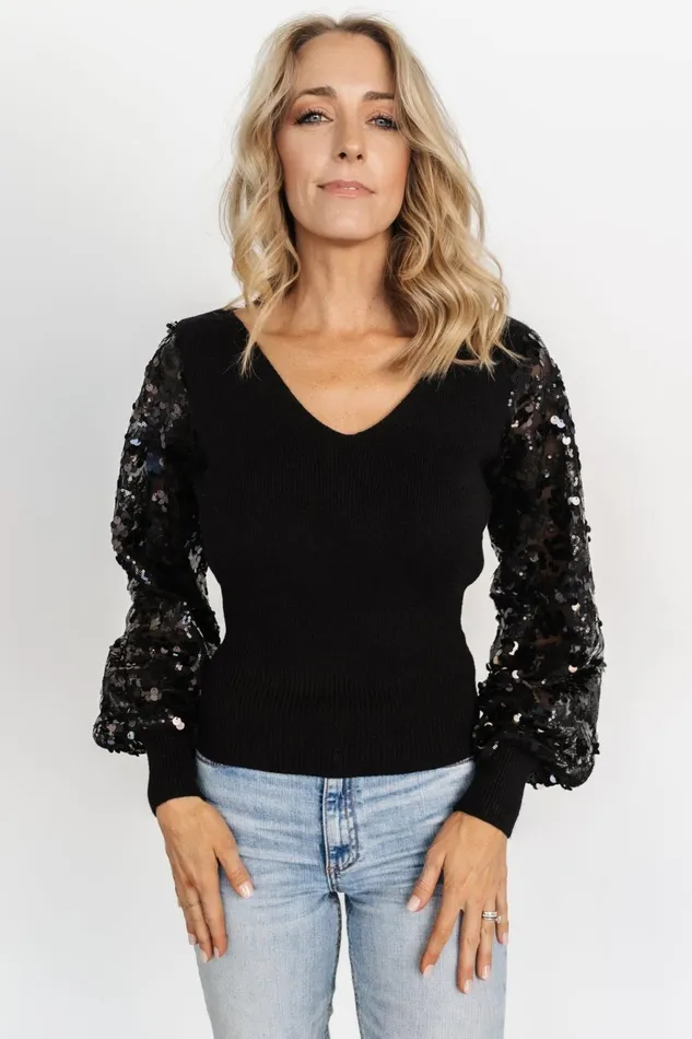 Women Blouses Shirts Baltic Born Mina Sequin Sleeve Top Black