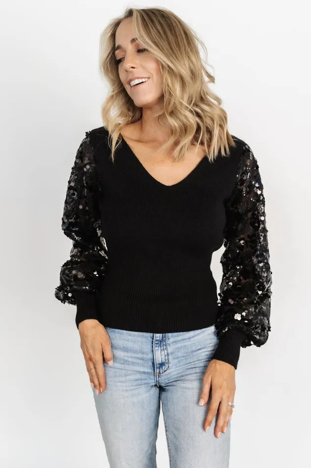 Women Blouses Shirts Baltic Born Mina Sequin Sleeve Top Black Women Blouses Shirts Baltic Born Mina Sequin Sleeve Top Black