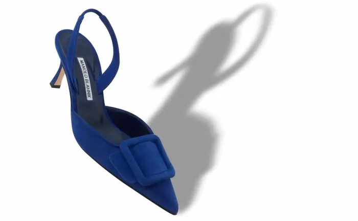 Women Blue Suede Buckle Detail Slingback Pumps Manolo Blahnik Pumps