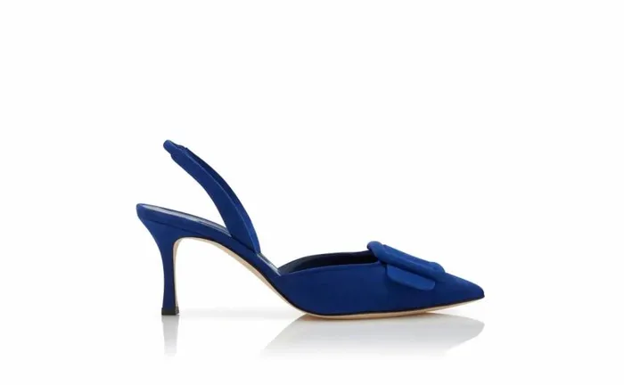 Women Blue Suede Buckle Detail Slingback Pumps Manolo Blahnik Pumps