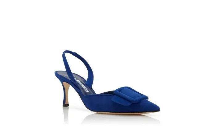 Women Blue Suede Buckle Detail Slingback Pumps Manolo Blahnik Pumps