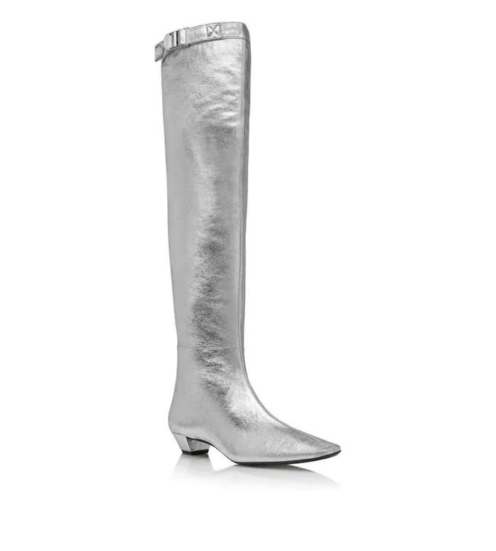 Women Boots Tom Ford Leather Over The Knee Boot Silver Women Boots Tom Ford Leather Over The Knee Boot Silver