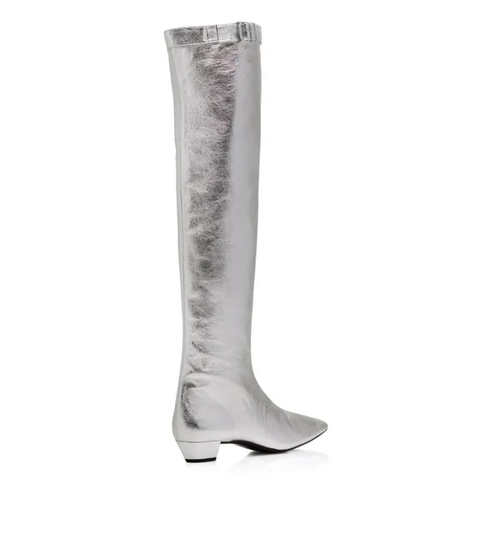 Women Boots Tom Ford Leather Over The Knee Boot Silver Women Boots Tom Ford Leather Over The Knee Boot Silver