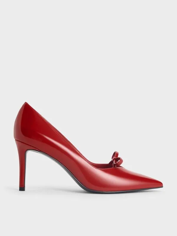 Women Bow PointedToe StilettoHeel Pumps 8211 Red CHARLES and KEITH Heels