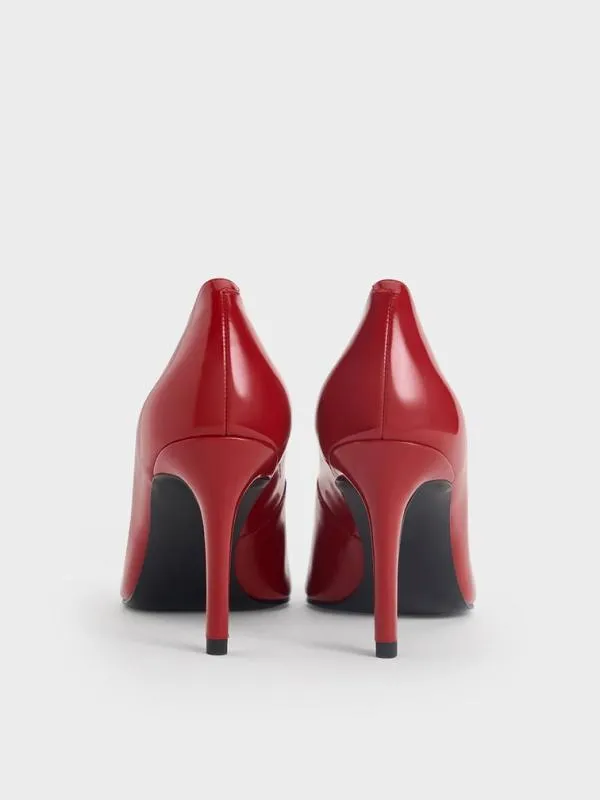 Women Bow PointedToe StilettoHeel Pumps 8211 Red CHARLES and KEITH Heels