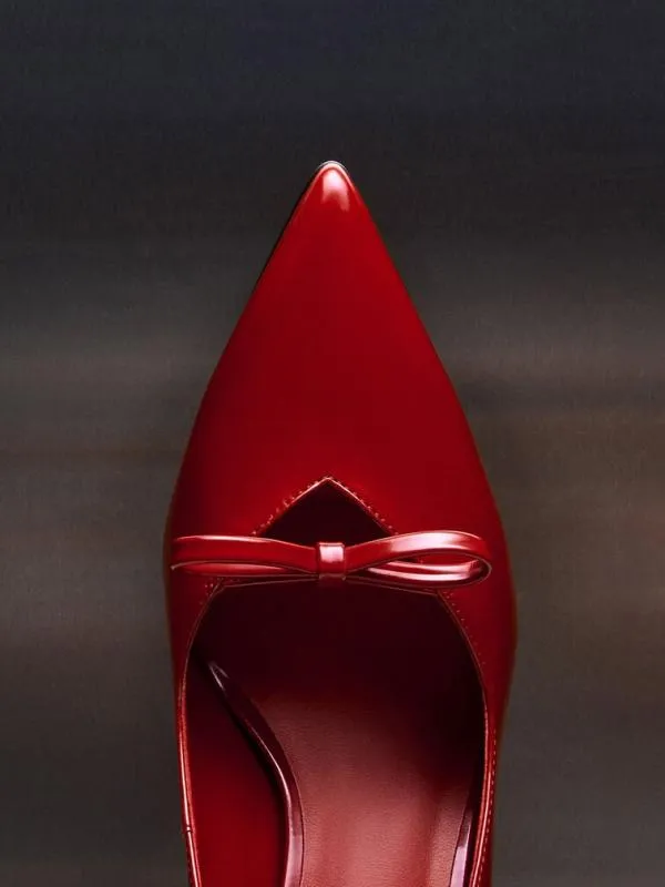 Women Bow PointedToe StilettoHeel Pumps 8211 Red CHARLES and KEITH Heels