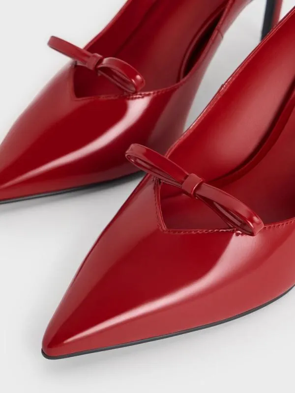 Women Bow PointedToe StilettoHeel Pumps 8211 Red CHARLES and KEITH Heels