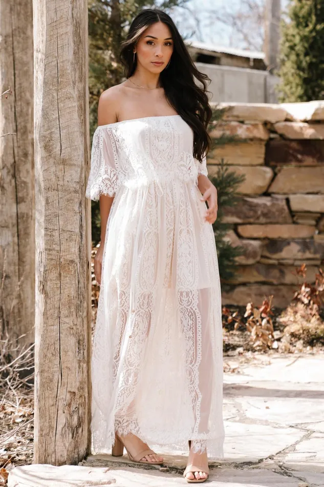 Women Bridal Baltic Born Caroline Lace Maxi Dress Off White