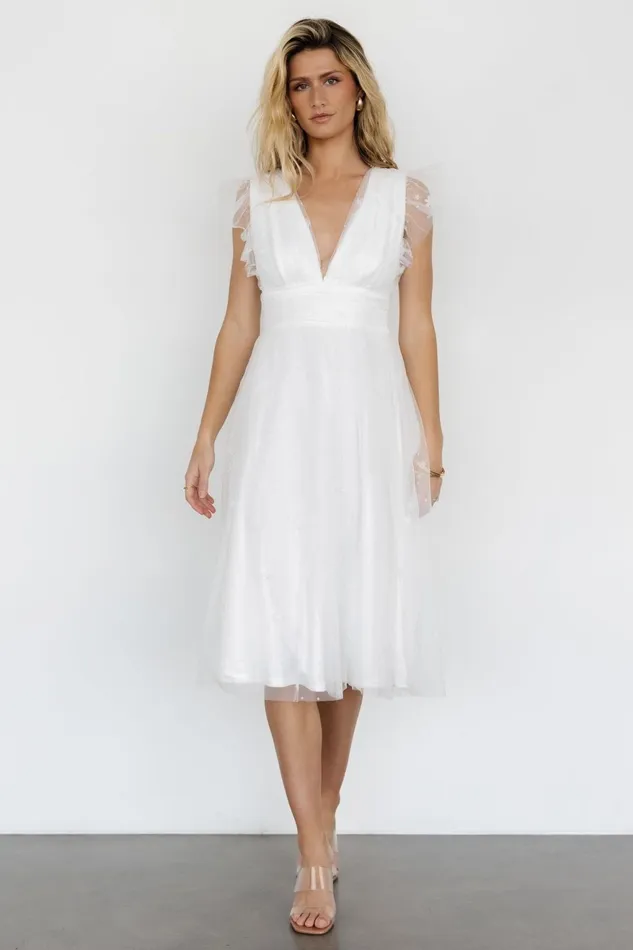 Women Bridal Baltic Born Chiara Shimmer Midi Dress White Women Bridal Baltic Born Chiara Shimmer Midi Dress White