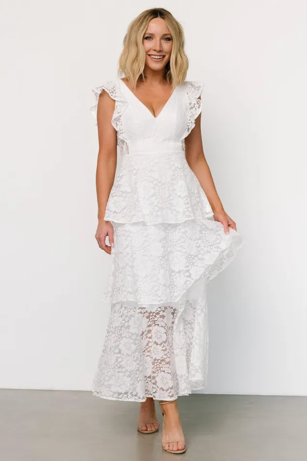 Women Bridal Baltic Born Margot Lace Tiered Maxi Dress Off White