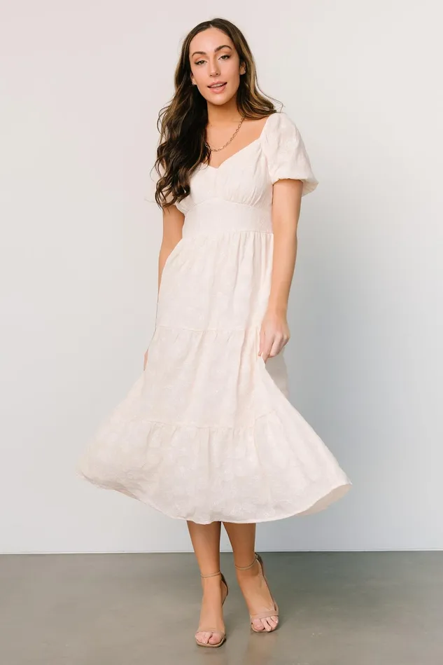 Women Bridal Baltic Born Mildred Embroidered Midi Dress Vintage Cream