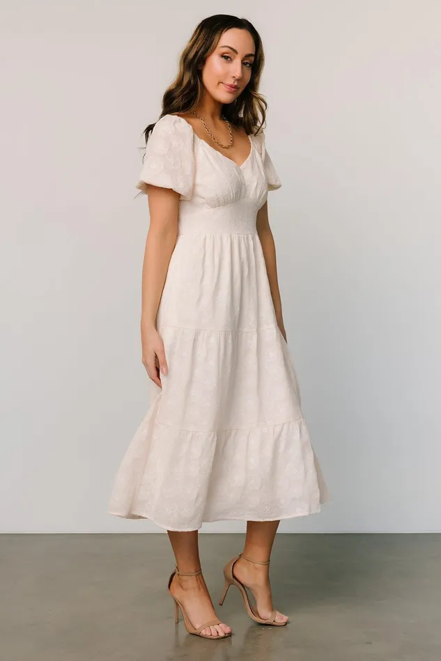 Women Bridal Baltic Born Mildred Embroidered Midi Dress Vintage Cream