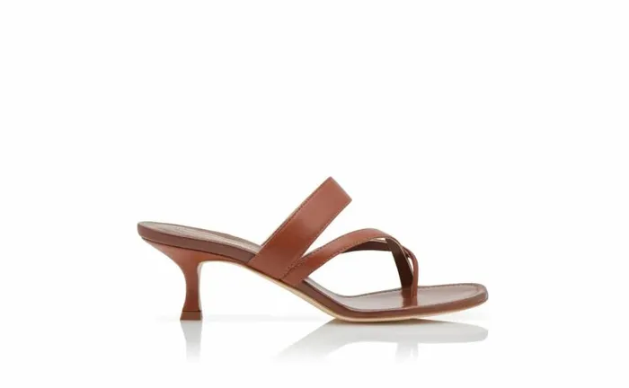 Women Brown Nappa Leather Crossover Strappy Mules Manolo Blahnik Mules