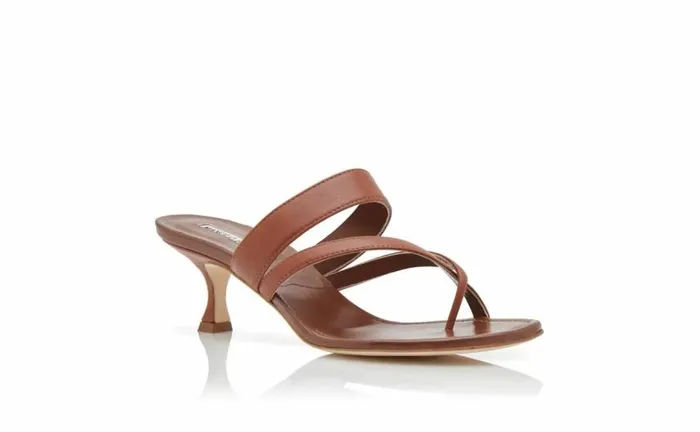 Women Brown Nappa Leather Crossover Strappy Mules Manolo Blahnik Mules