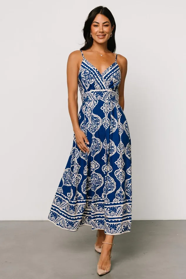 Women Bump Friendly Baltic Born Delia Midi Dress Blue Print