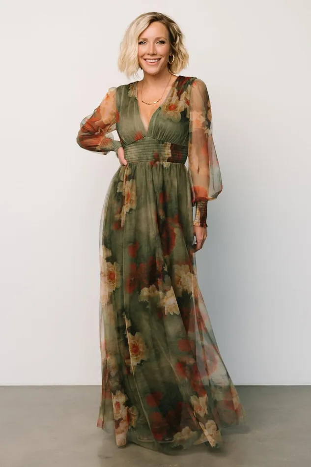Women Bump Friendly Baltic Born Layla Tulle Maxi Dress Olive Rust