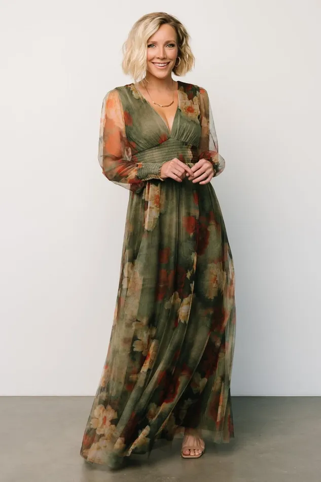 Women Bump Friendly Baltic Born Layla Tulle Maxi Dress Olive Rust