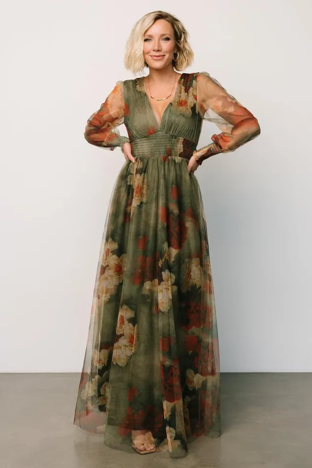 Women Bump Friendly Baltic Born Layla Tulle Maxi Dress Olive Rust