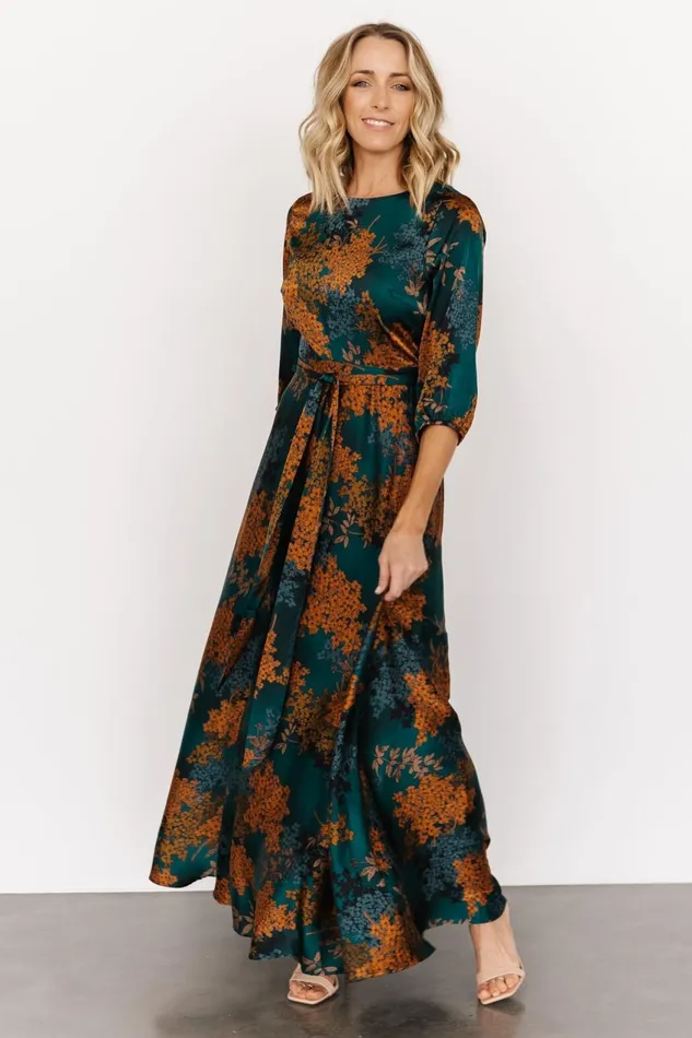 Women Bump Friendly Baltic Born Paula Satin Maxi Dress Jade Multi