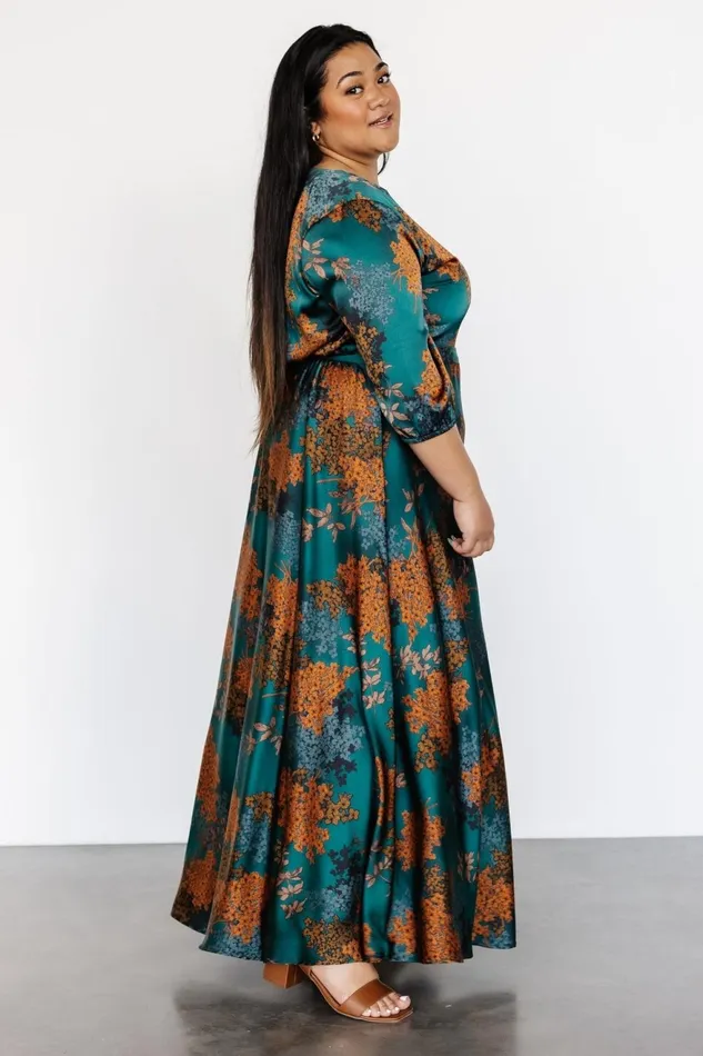 Women Bump Friendly Baltic Born Paula Satin Maxi Dress Jade Multi