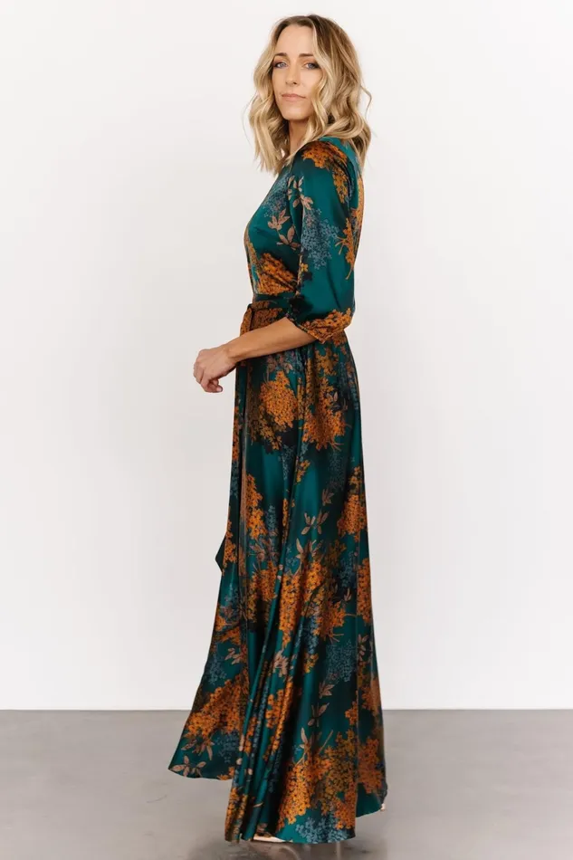 Women Bump Friendly Baltic Born Paula Satin Maxi Dress Jade Multi