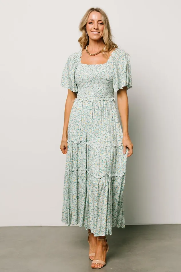 Women Bump Friendly Baltic Born Regina Smocked Maxi Dress Green Floral
