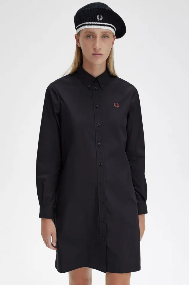 Women ButtonThrough Shirt Dress Black Fred Perry Dresses