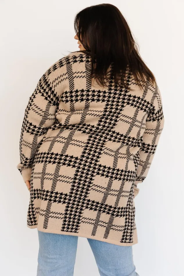 Women Cardigans Baltic Born Arvo Houndstooth Long Cardigan Taupe Black