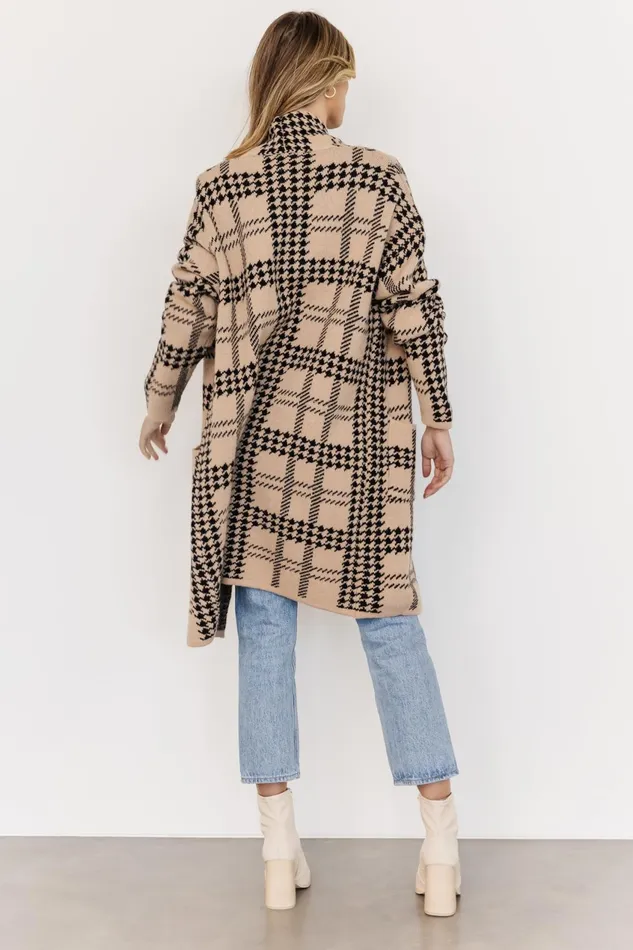 Women Cardigans Baltic Born Arvo Houndstooth Long Cardigan Taupe Black