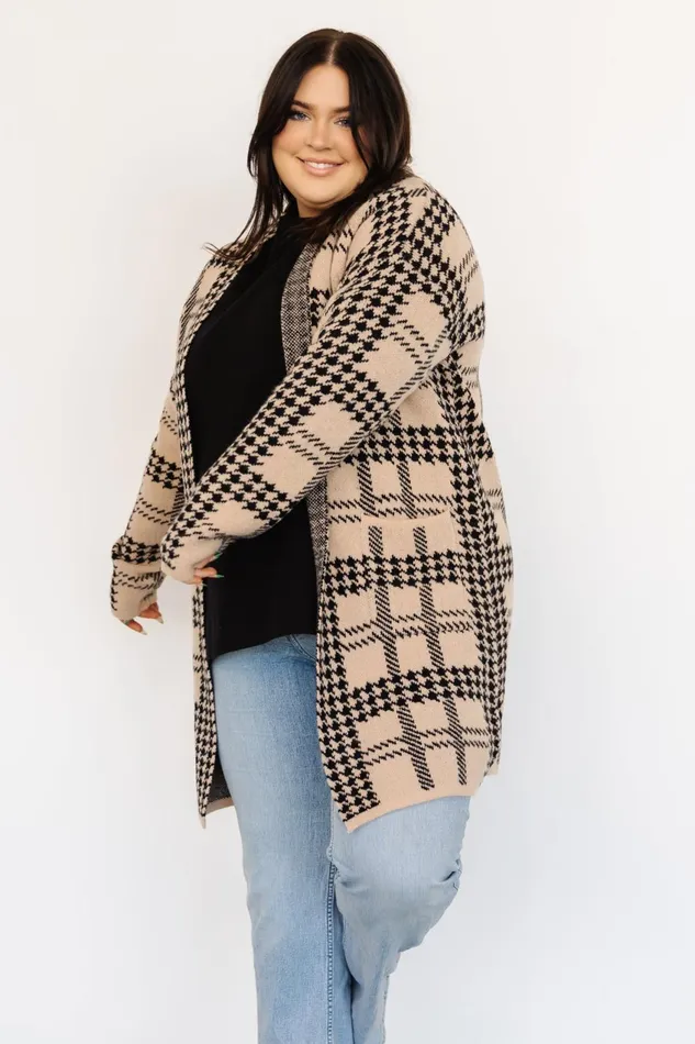 Women Cardigans Baltic Born Arvo Houndstooth Long Cardigan Taupe Black