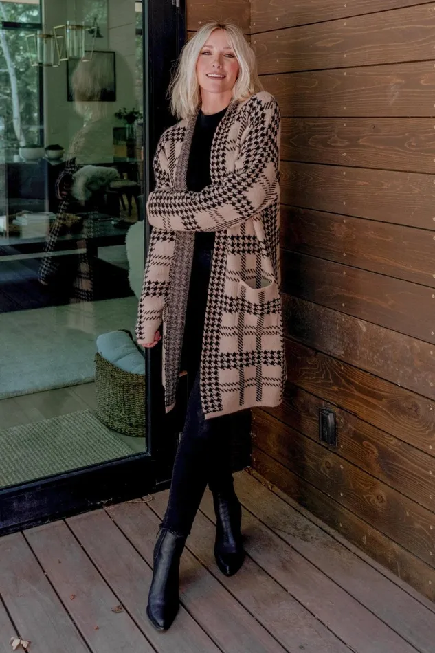 Women Cardigans Baltic Born Arvo Houndstooth Long Cardigan Taupe Black