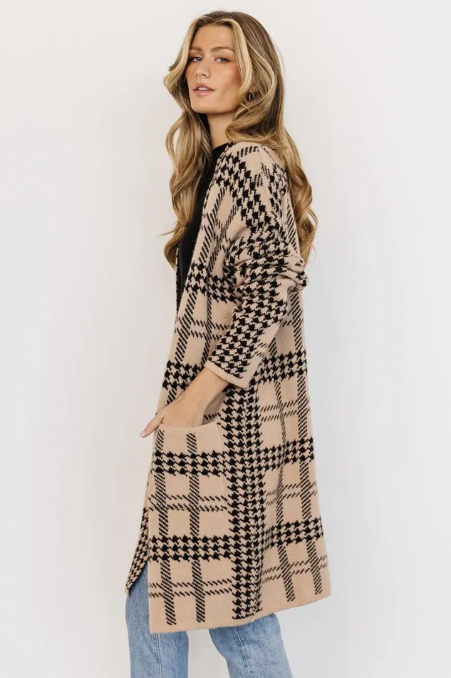 Women Cardigans Baltic Born Arvo Houndstooth Long Cardigan Taupe Black