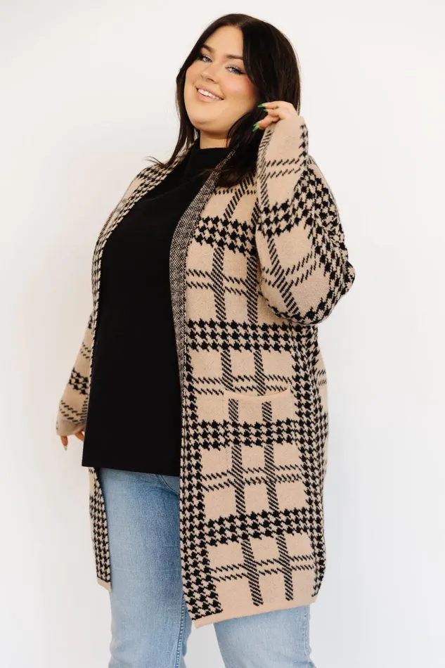 Women Cardigans Baltic Born Arvo Houndstooth Long Cardigan Taupe Black