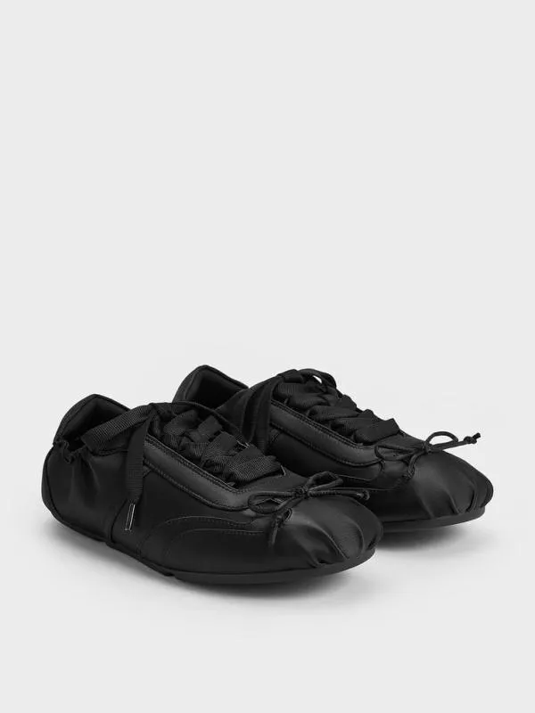 Women Cece Satin Ruched Bow Sneakers 8211 Black Textured CHARLES and KEITH Sneakers