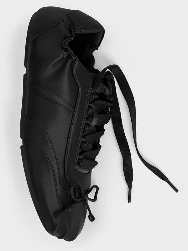 Women Cece Satin Ruched Bow Sneakers 8211 Black Textured CHARLES and KEITH Sneakers