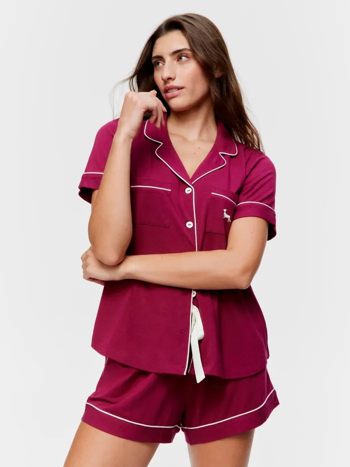 Women Cherry Bamboo Shortie Pj Set Cherry Peter Alexander Sets and Onesies