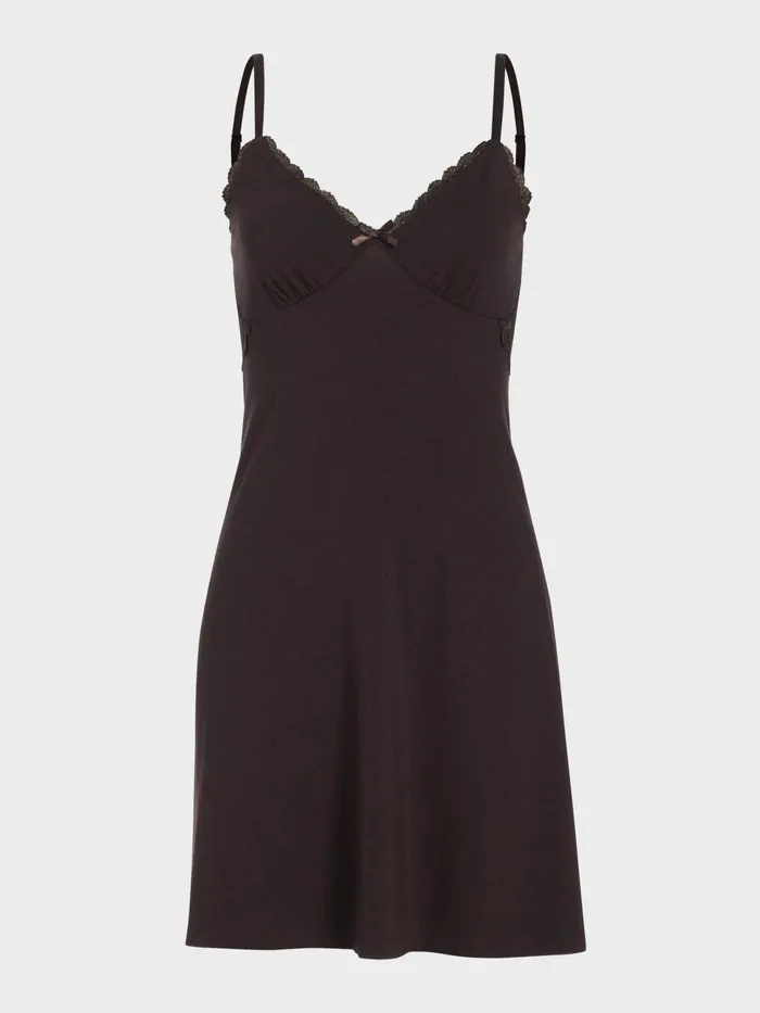 Women Chocolate Bamboo Knit Lace Slip Nightie Chocolate Peter Alexander Nighties