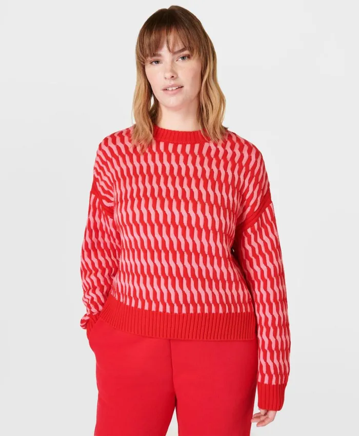 Women Classic Cable Jumper Red Pink Sweaty Betty Knitwear