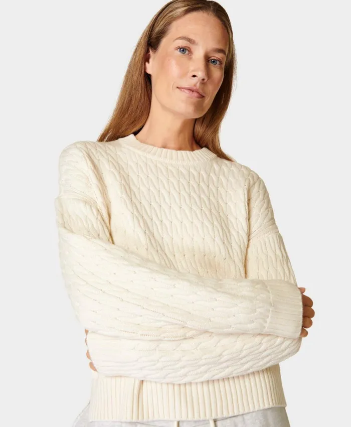 Women Classic Cable Jumper Studio White Sweaty Betty Knitwear