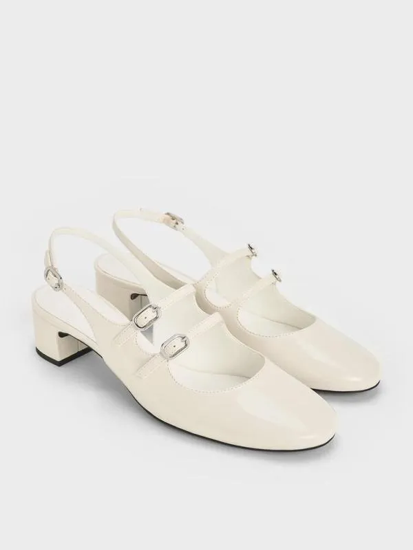 Women Clementine DoubleStrap Slingback Mary Jane Pumps 8211 Chalk CHARLES and KEITH Heels